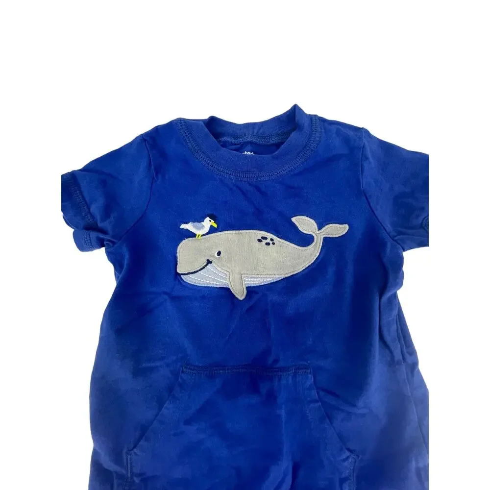 Carter's Boys Blue Whale Graphic Short Sleeve One-Piece Size 12 Months